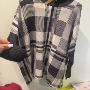 Joseph Black and White Plaid Turtleneck Sweater